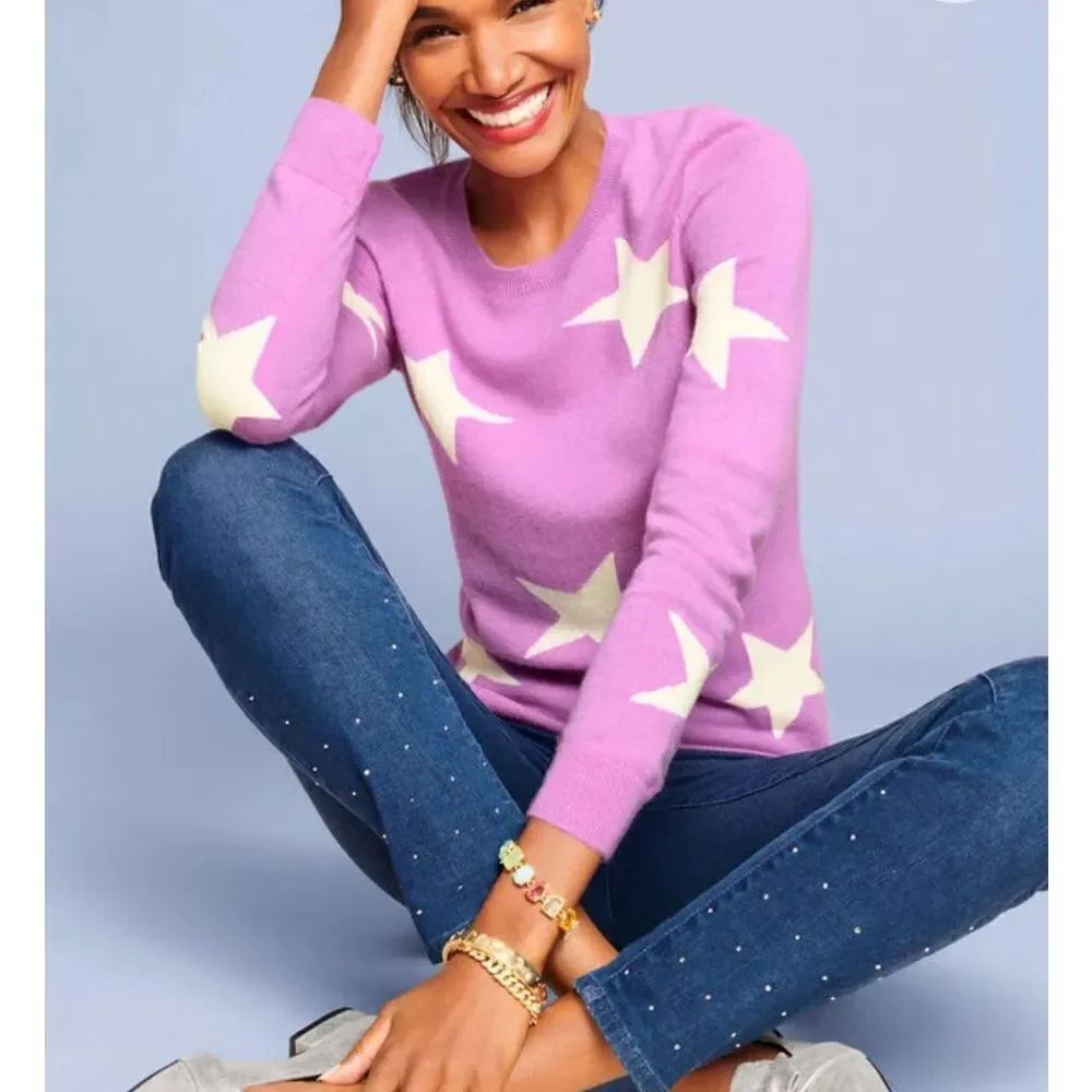 Talbots Cashmere Crewneck Sweater Star Print Lilac Soft Luxury size S Excellent